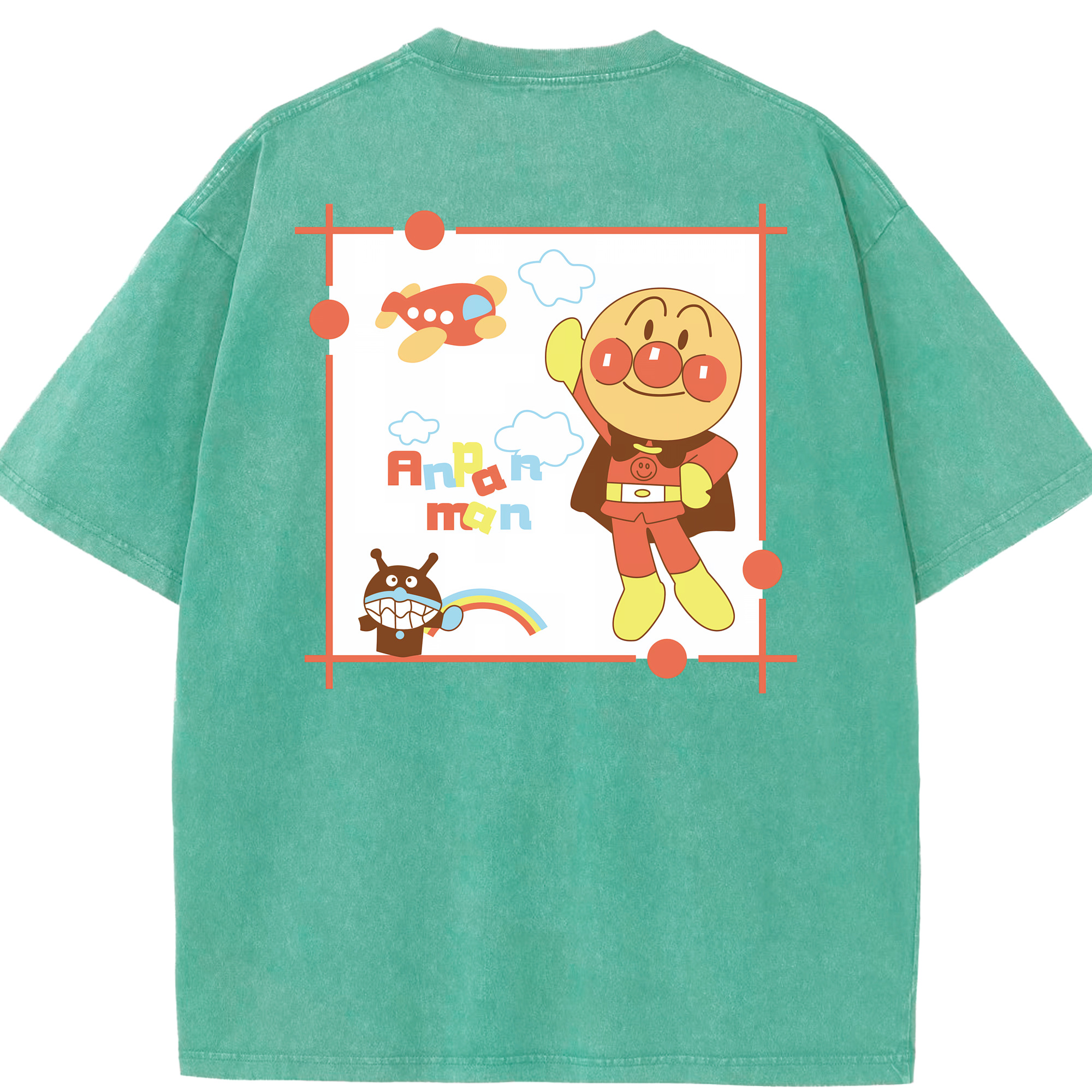 （画像用） アンパンマン Anpanman 綿100% ヴィンテージ風 半袖Tシャツ（背面プリント）